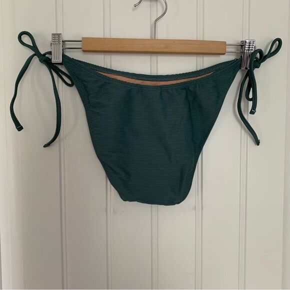 J Crew Swim M Ribbed Curve Waist Cheeky String Bikini Bottom Teal Green - Picture 5 of 11